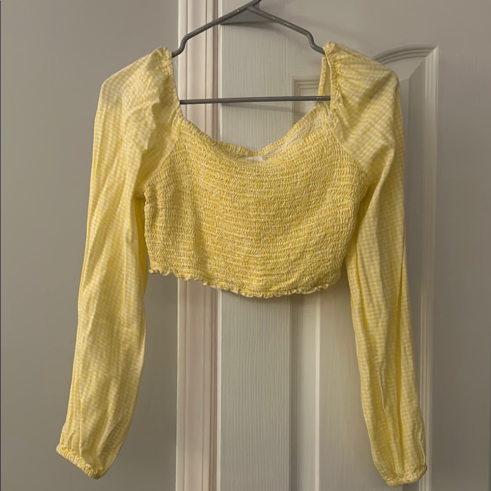 Japna Yellow Smocked Long Sleeve Crop Top